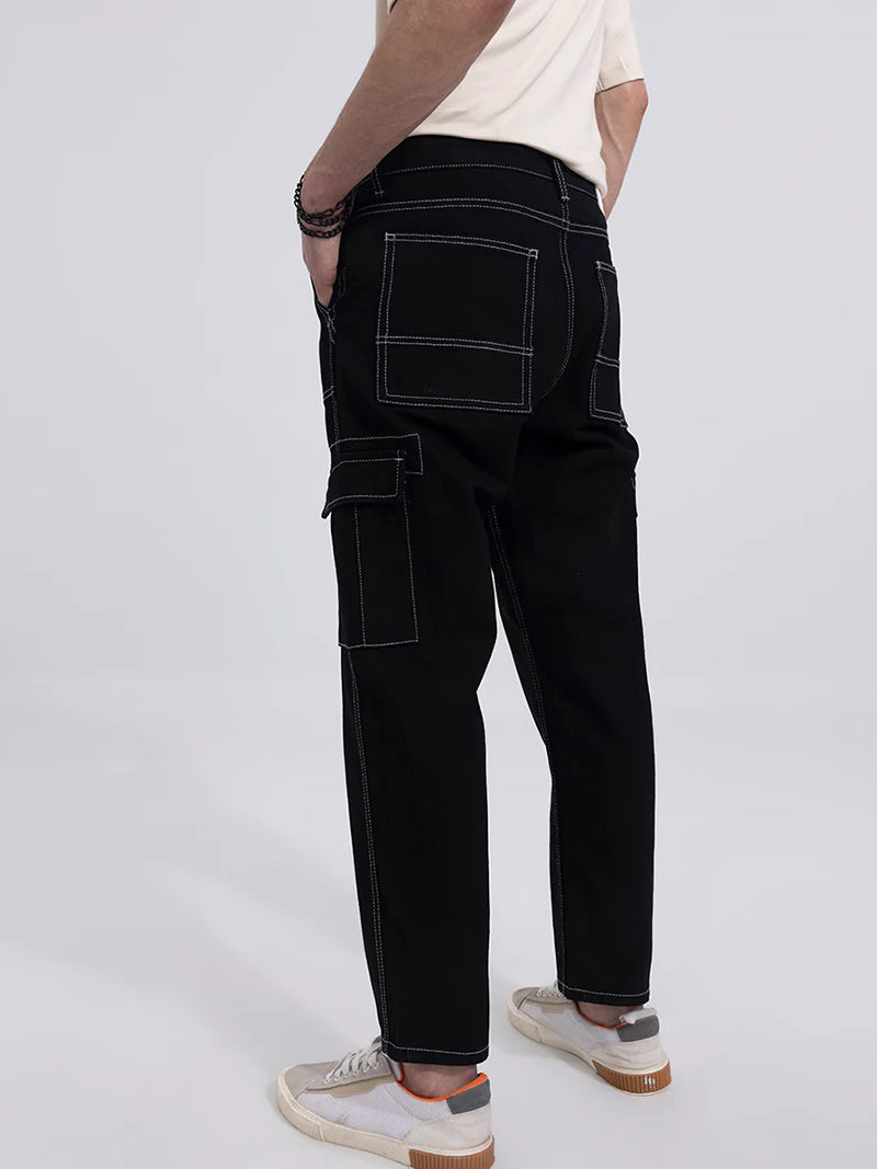 Black Denim Six Pocket Cargo Baggy Pant