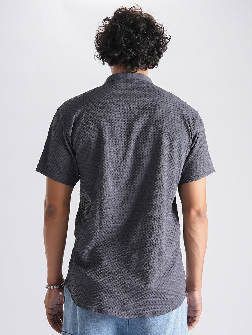 Dark Grey Imported Stylish Texured Half Sleeve Shirt