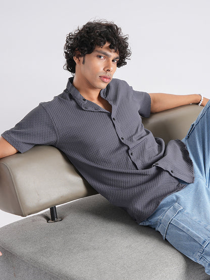 Dark Grey Imported Stylish Texured Half Sleeve Shirt