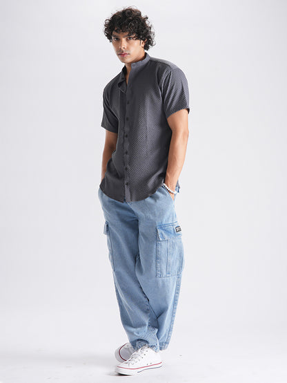 Dark Grey Imported Stylish Texured Half Sleeve Shirt