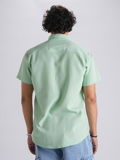 Mint Green Seersucker Half Sleeve Shirt