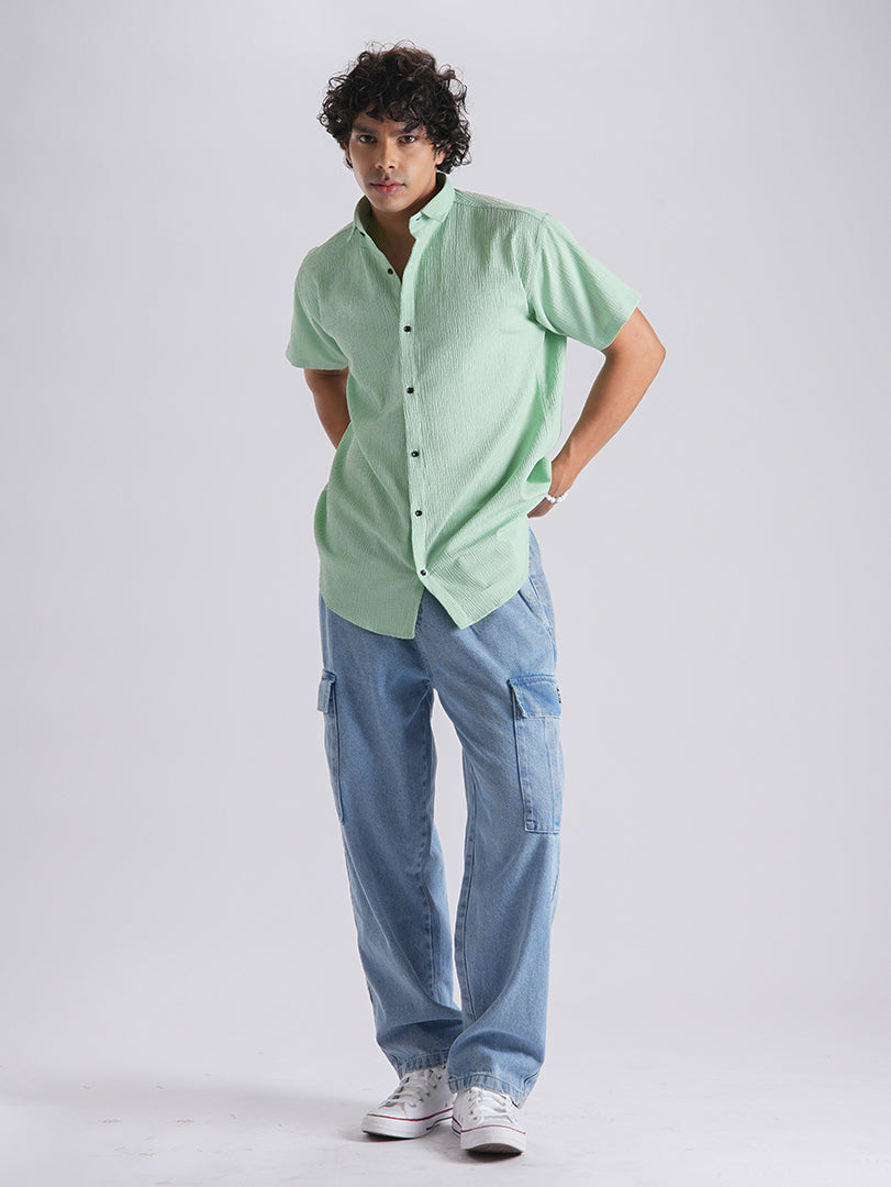 Mint Green Seersucker Half Sleeve Shirt