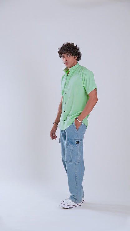 Mint Green Seersucker Half Sleeve Shirt