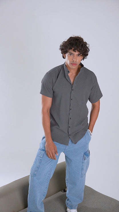 Dark Grey Imported Stylish Texured Half Sleeve Shirt