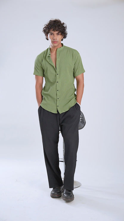 Redolent Dark Olive Green Imported Stylish Texured Half Sleeve Shirt