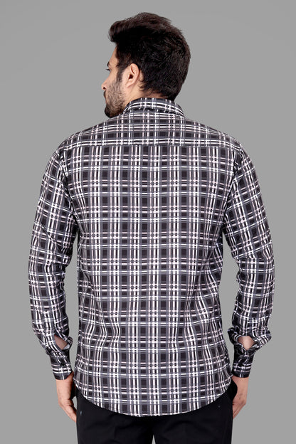 Black and Cream Cotton Blend Checks Print Casual Shirt