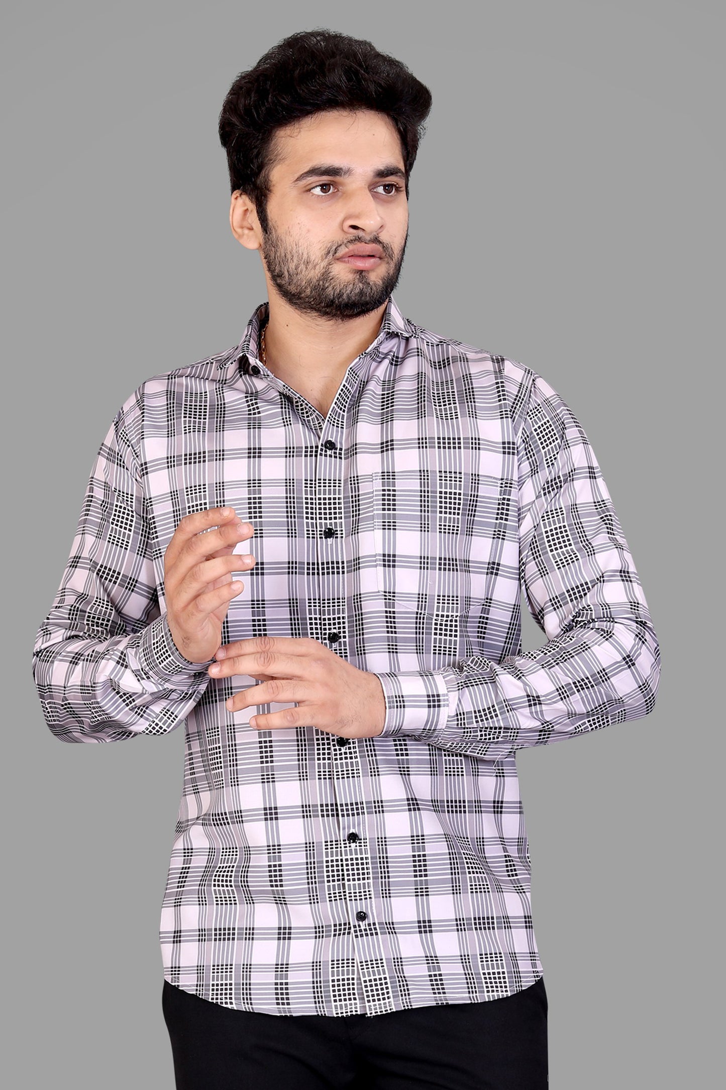 Off-white Cotton Blend Checks Print Casual Shirt