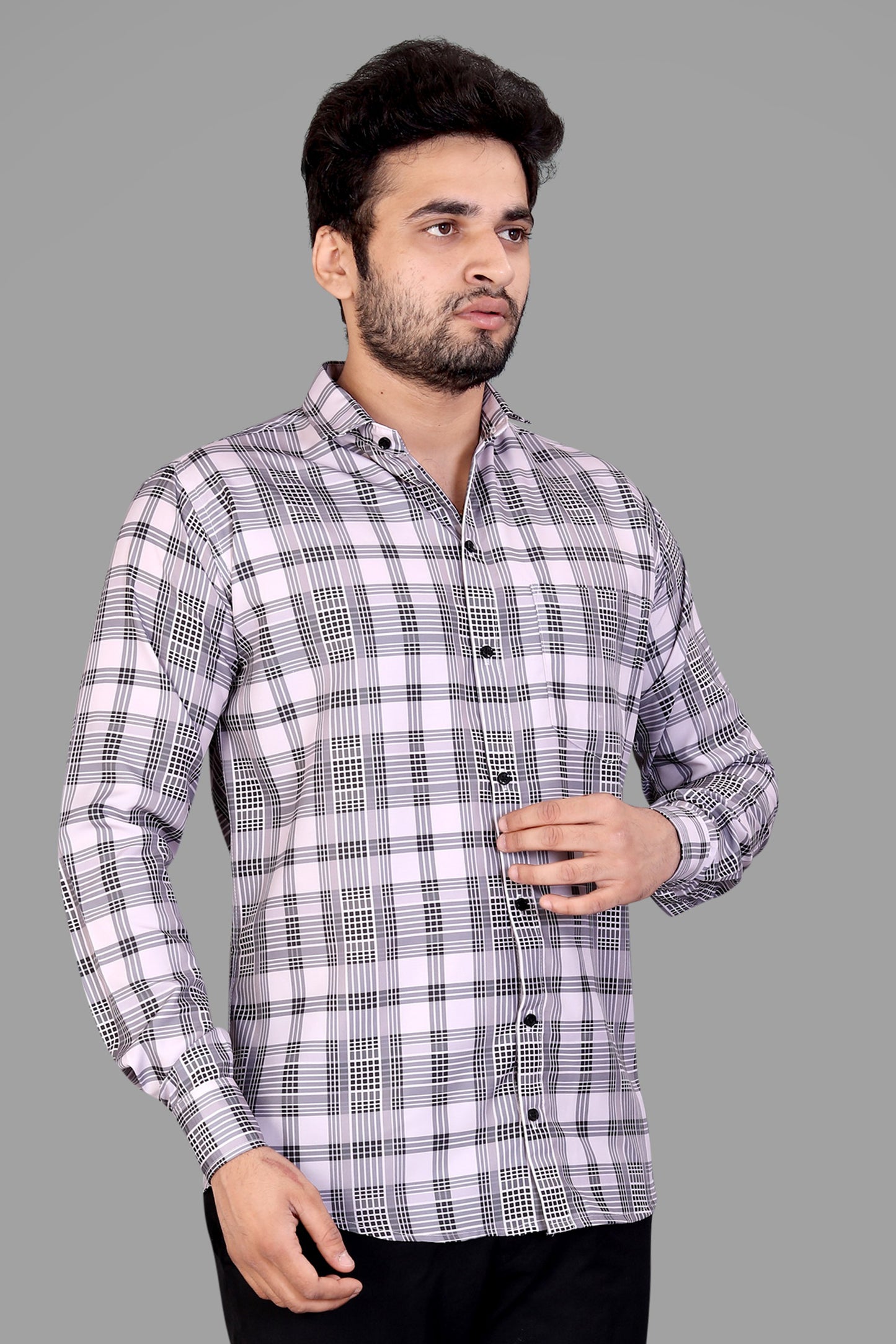 Off-white Cotton Blend Checks Print Casual Shirt