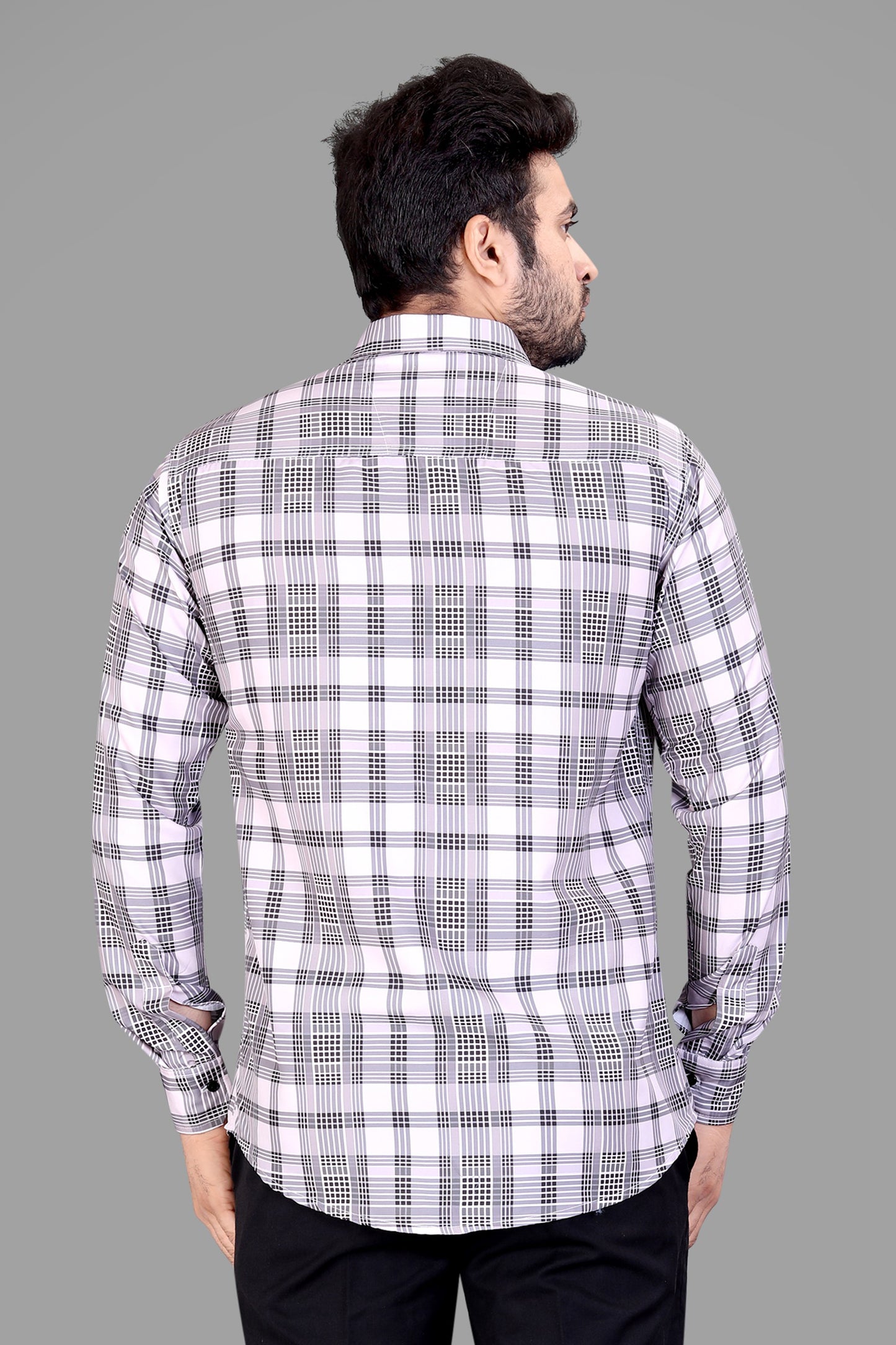 Off-white Cotton Blend Checks Print Casual Shirt