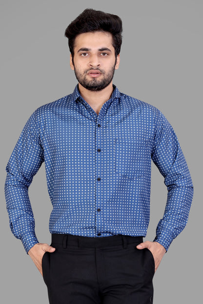 Royal Blue Cotton Blend Checks Print Casual Shirt