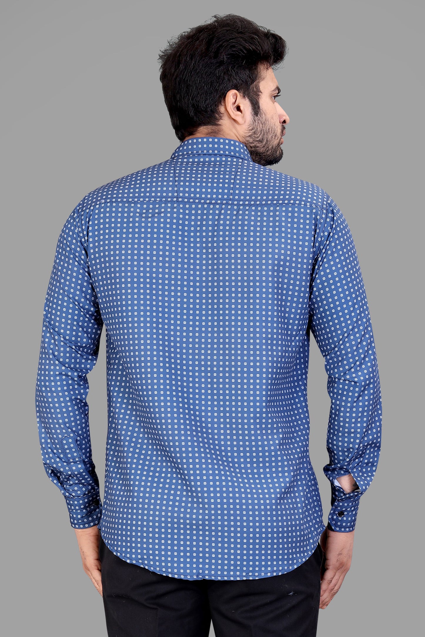 Royal Blue Cotton Blend Checks Print Casual Shirt