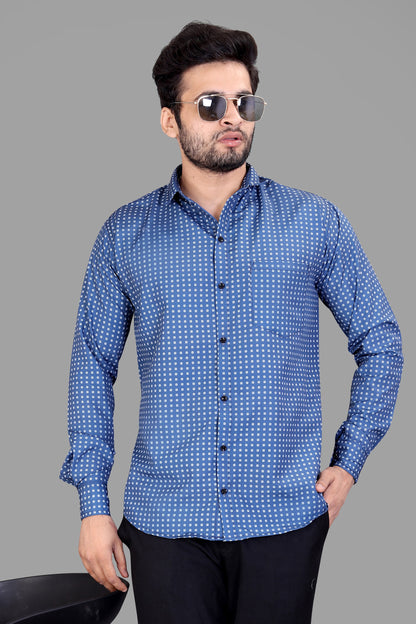 Royal Blue Cotton Blend Checks Print Casual Shirt