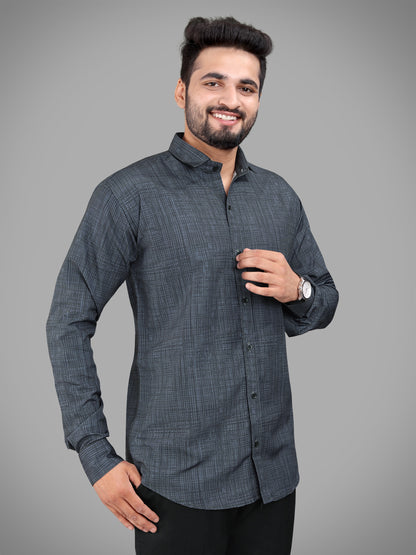 Dark Grey Cotton Blend Digital Printed Casual Shirt