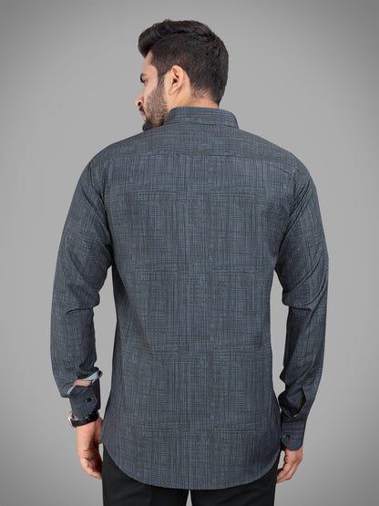 Dark Grey Cotton Blend Digital Printed Casual Shirt