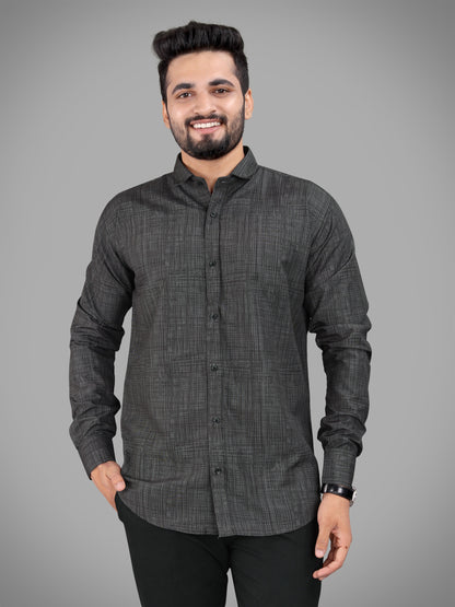 Black Cotton Blend Digital Printed Casual Shirt