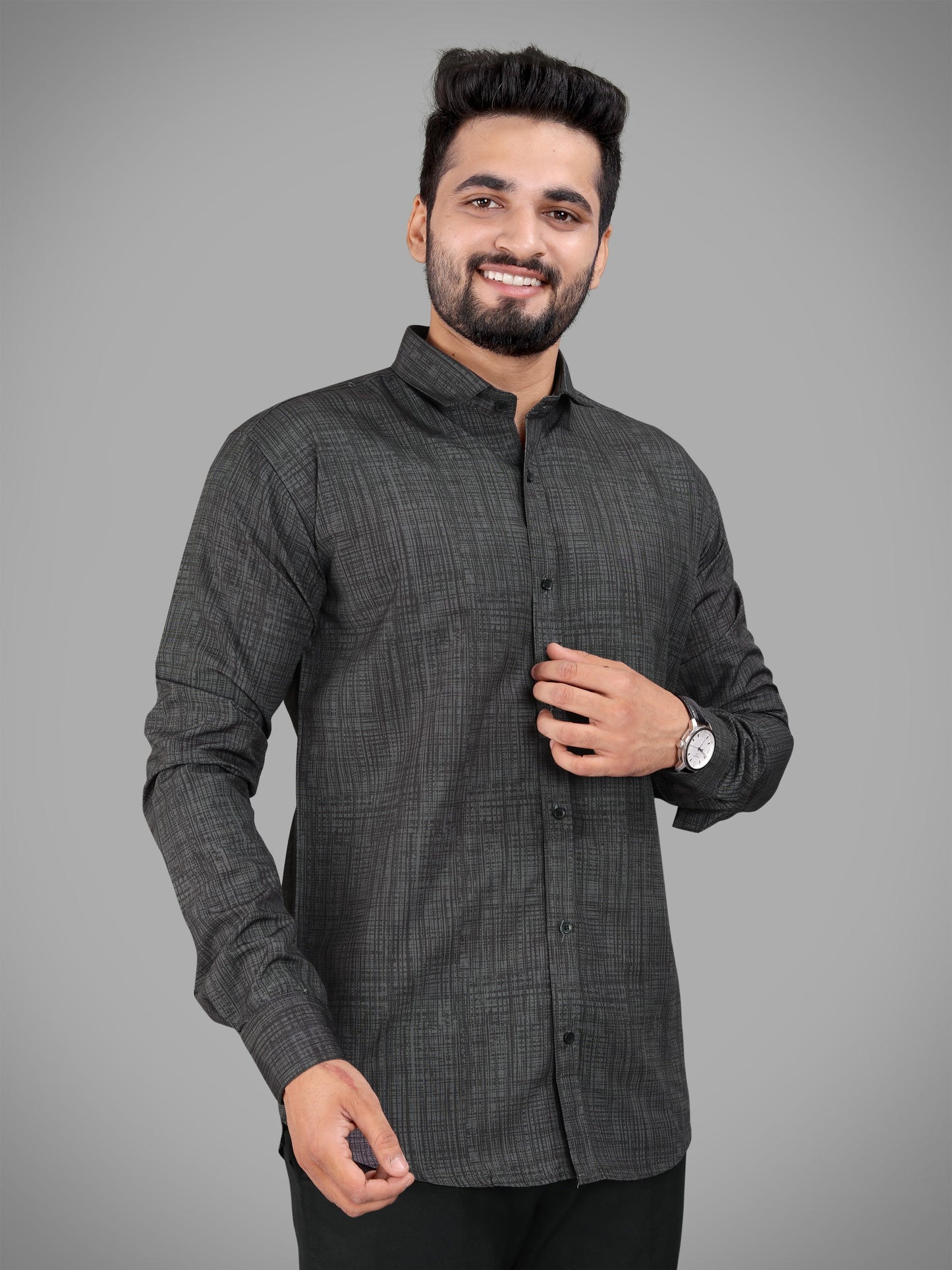 Black Cotton Blend Digital Printed Casual Shirt