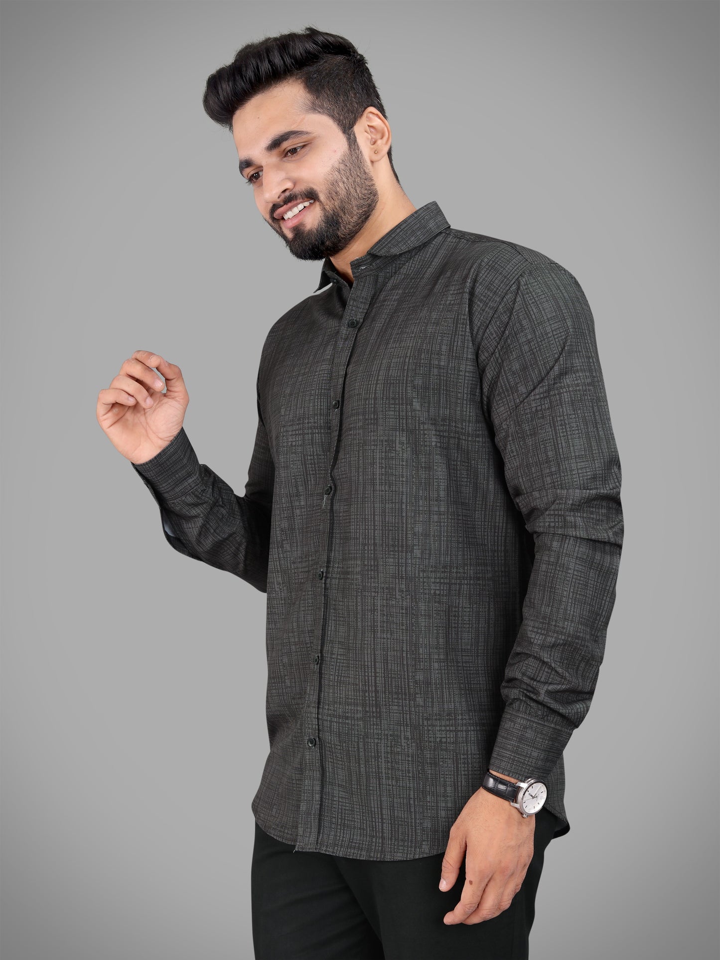 Black Cotton Blend Digital Printed Casual Shirt