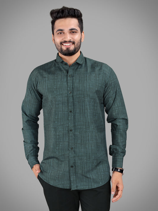 Dark Green Cotton Blend Digital Printed Casual Shirt