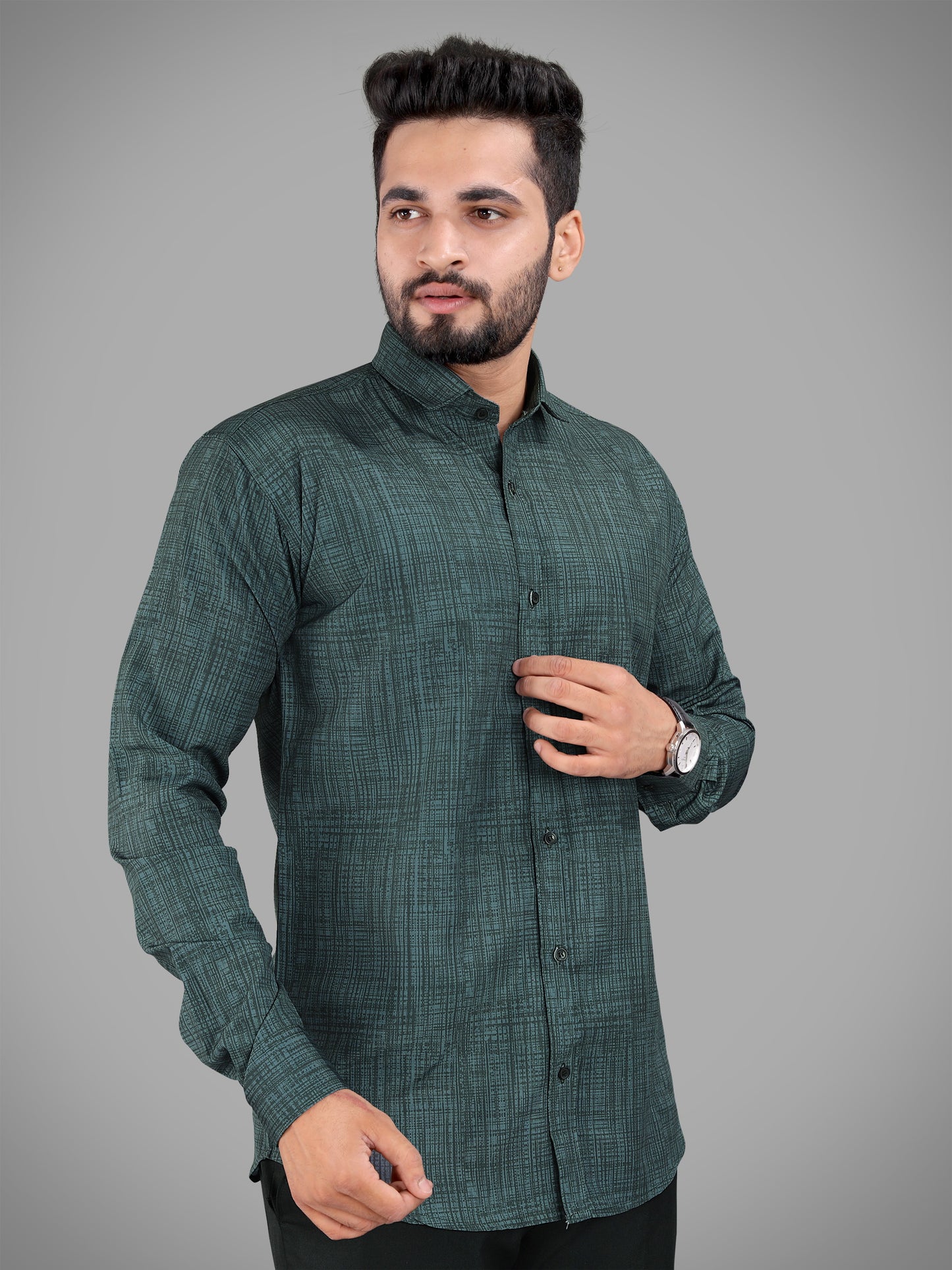 Dark Green Cotton Blend Digital Printed Casual Shirt