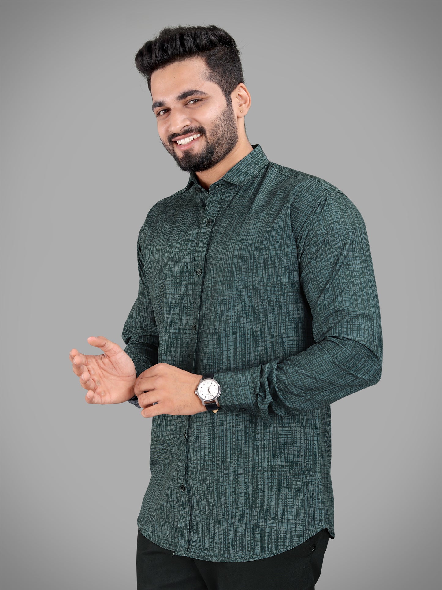 Dark Green Cotton Blend Digital Printed Casual Shirt