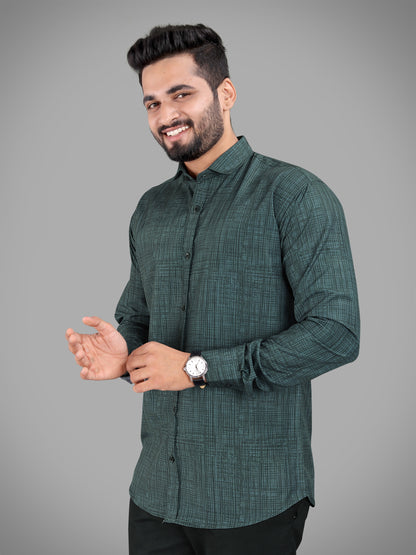 Dark Green Cotton Blend Digital Printed Casual Shirt