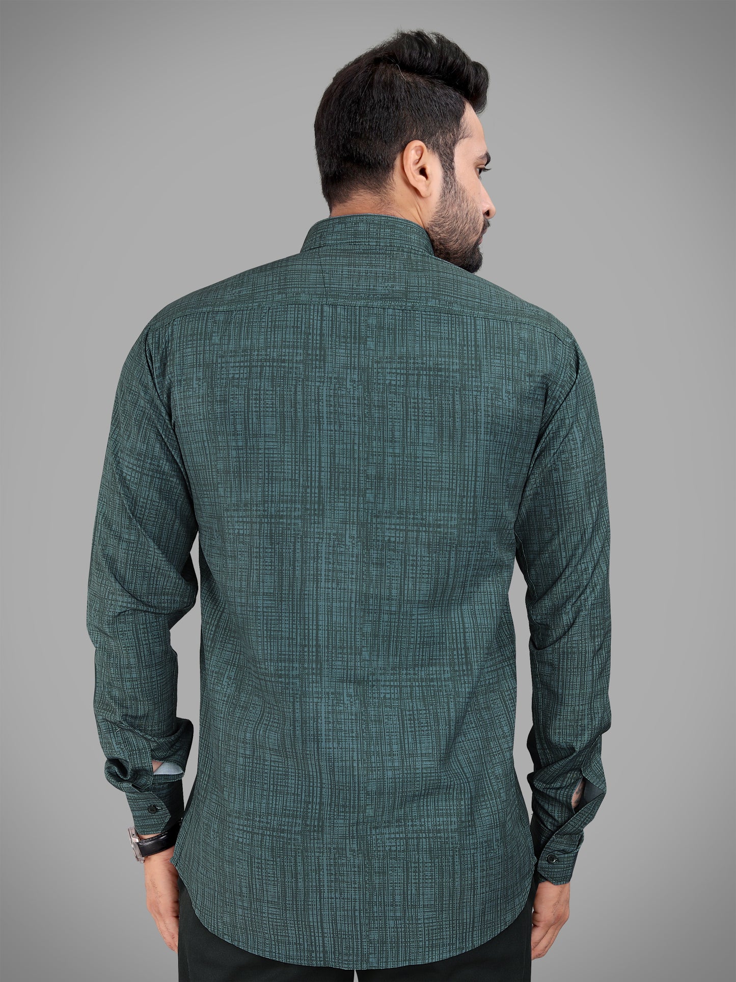 Dark Green Cotton Blend Digital Printed Casual Shirt