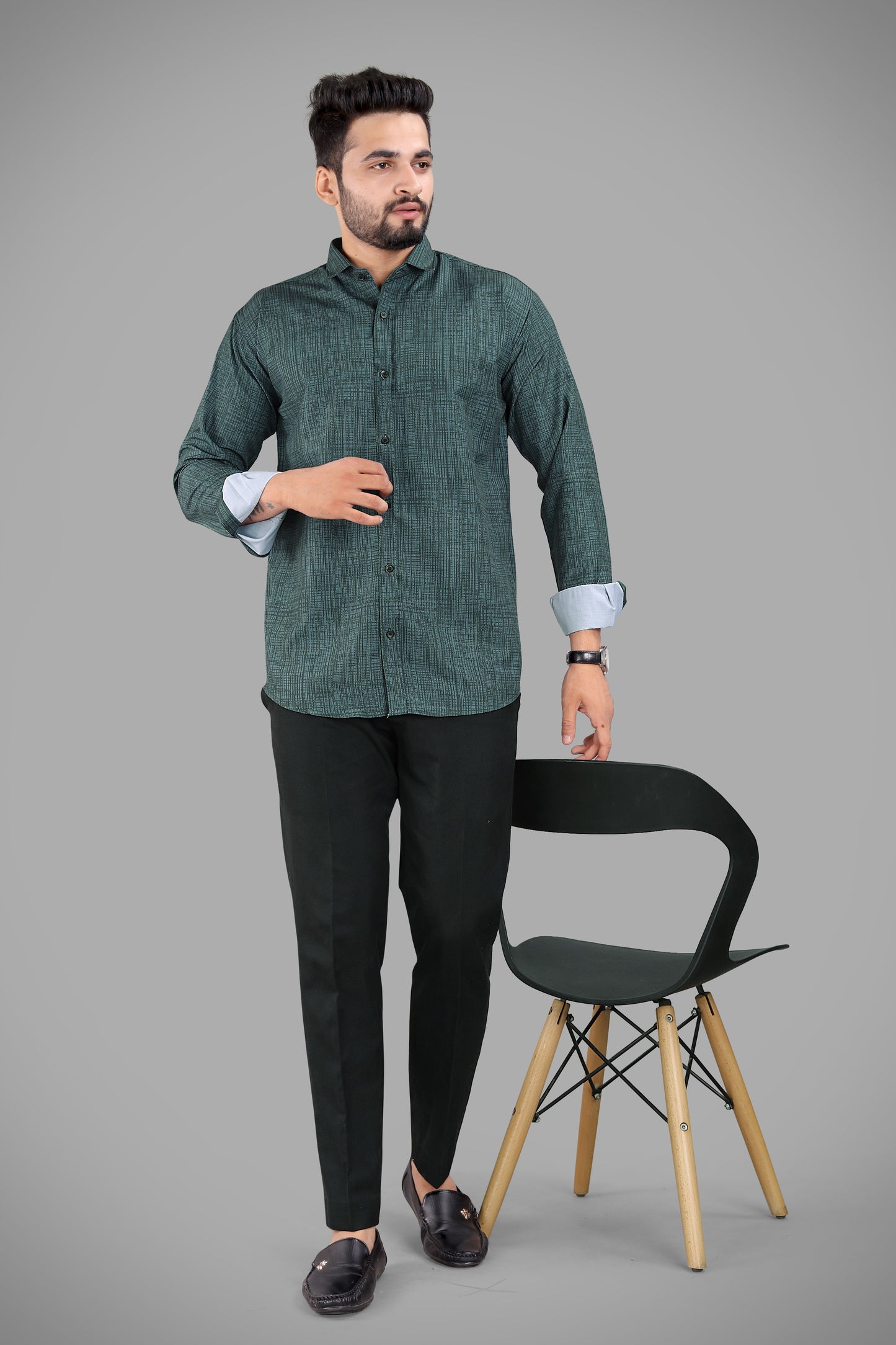 Dark Green Cotton Blend Digital Printed Casual Shirt