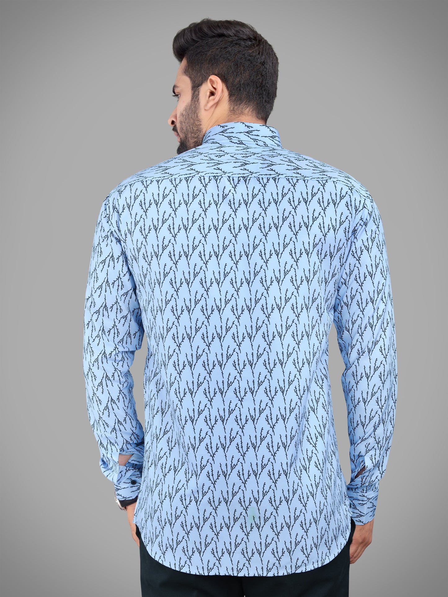 Sky Blue Cotton Blend Digital Printed Casual Shirt