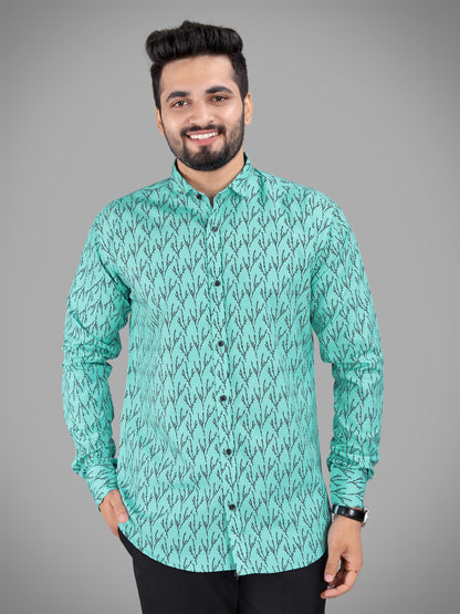 Light Green Cotton Blend Digital Printed Casual Shirt