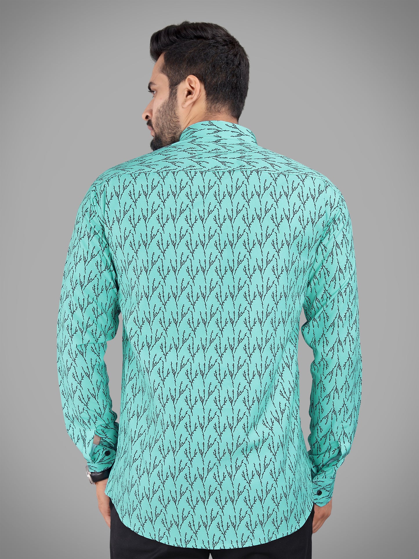 Light Green Cotton Blend Digital Printed Casual Shirt