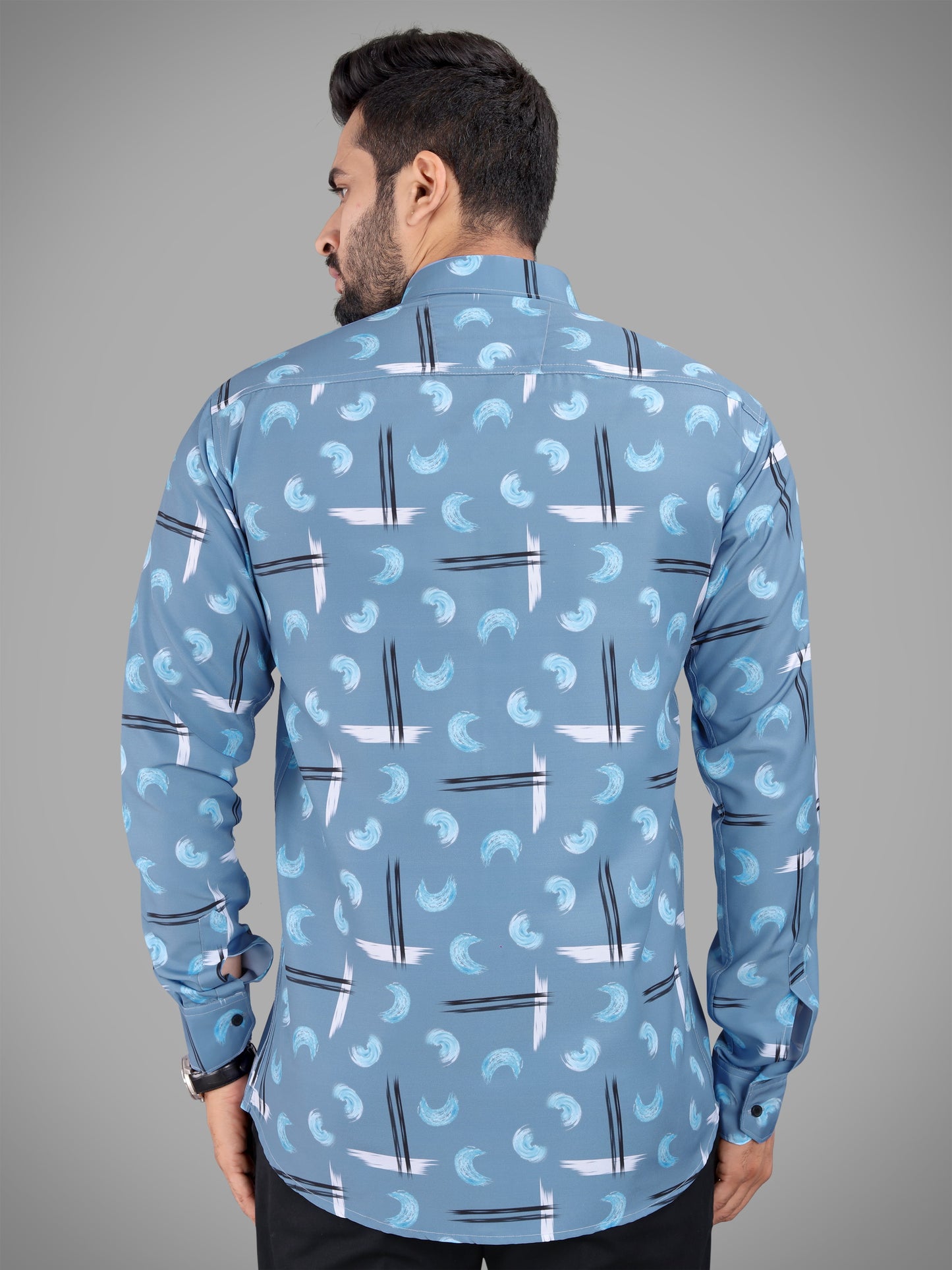 Grey Cotton Blend Digital Printed Casual Shirt