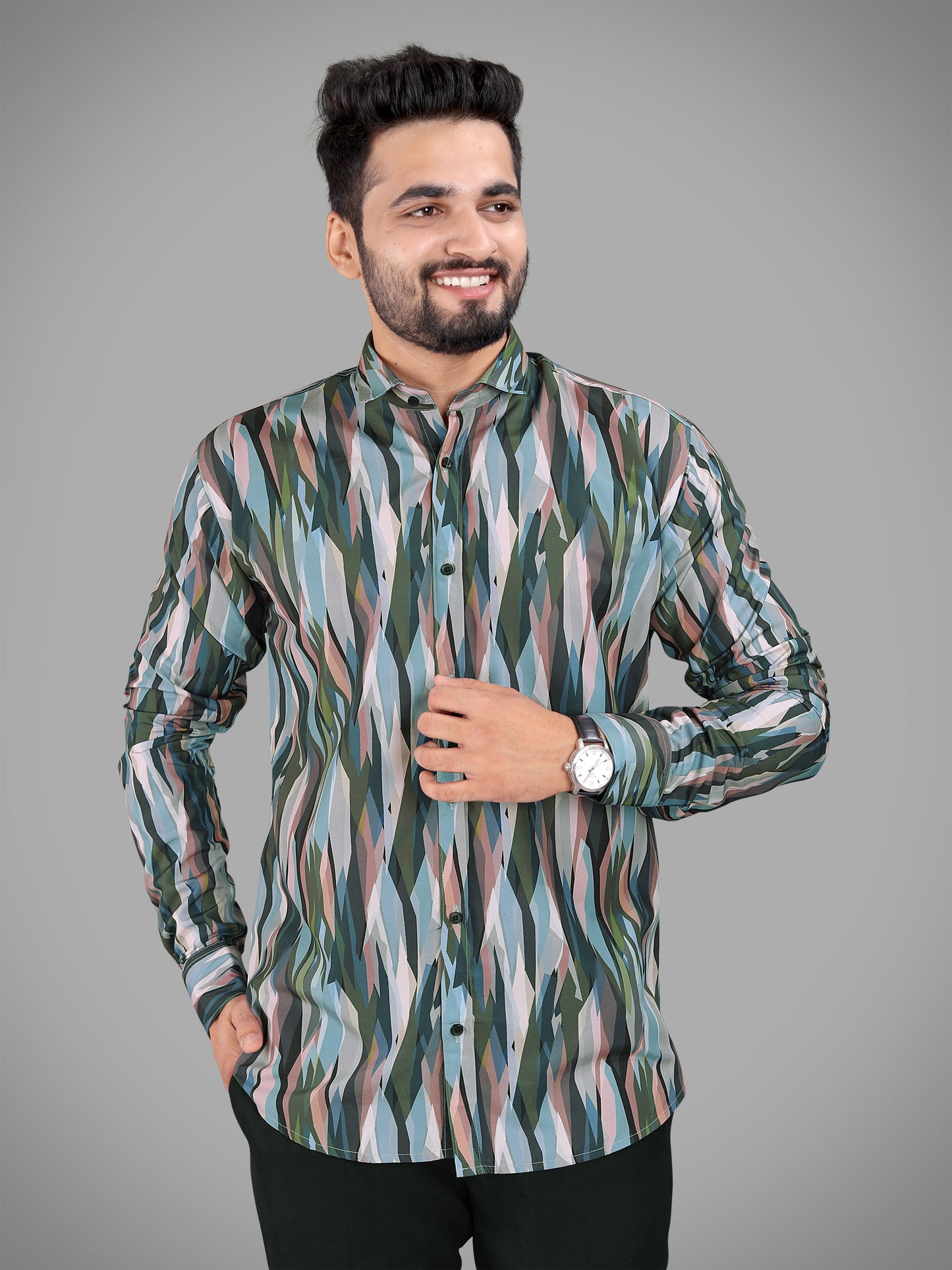 Multi Colour Cotton Blend Digital Printed Casual Shirt