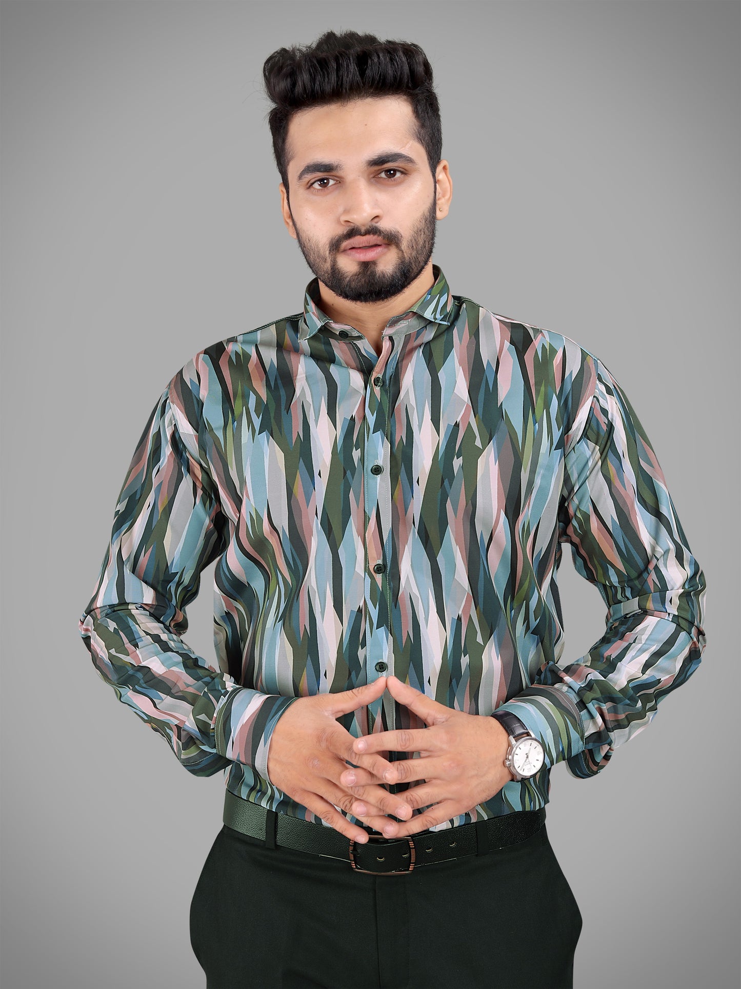 Multi Colour Cotton Blend Digital Printed Casual Shirt