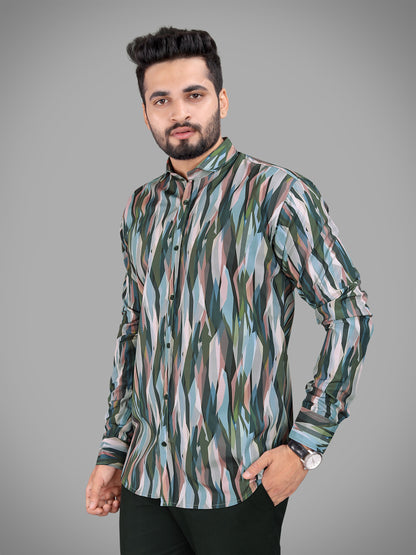 Multi Colour Cotton Blend Digital Printed Casual Shirt