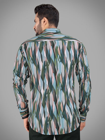 Multi Colour Cotton Blend Digital Printed Casual Shirt