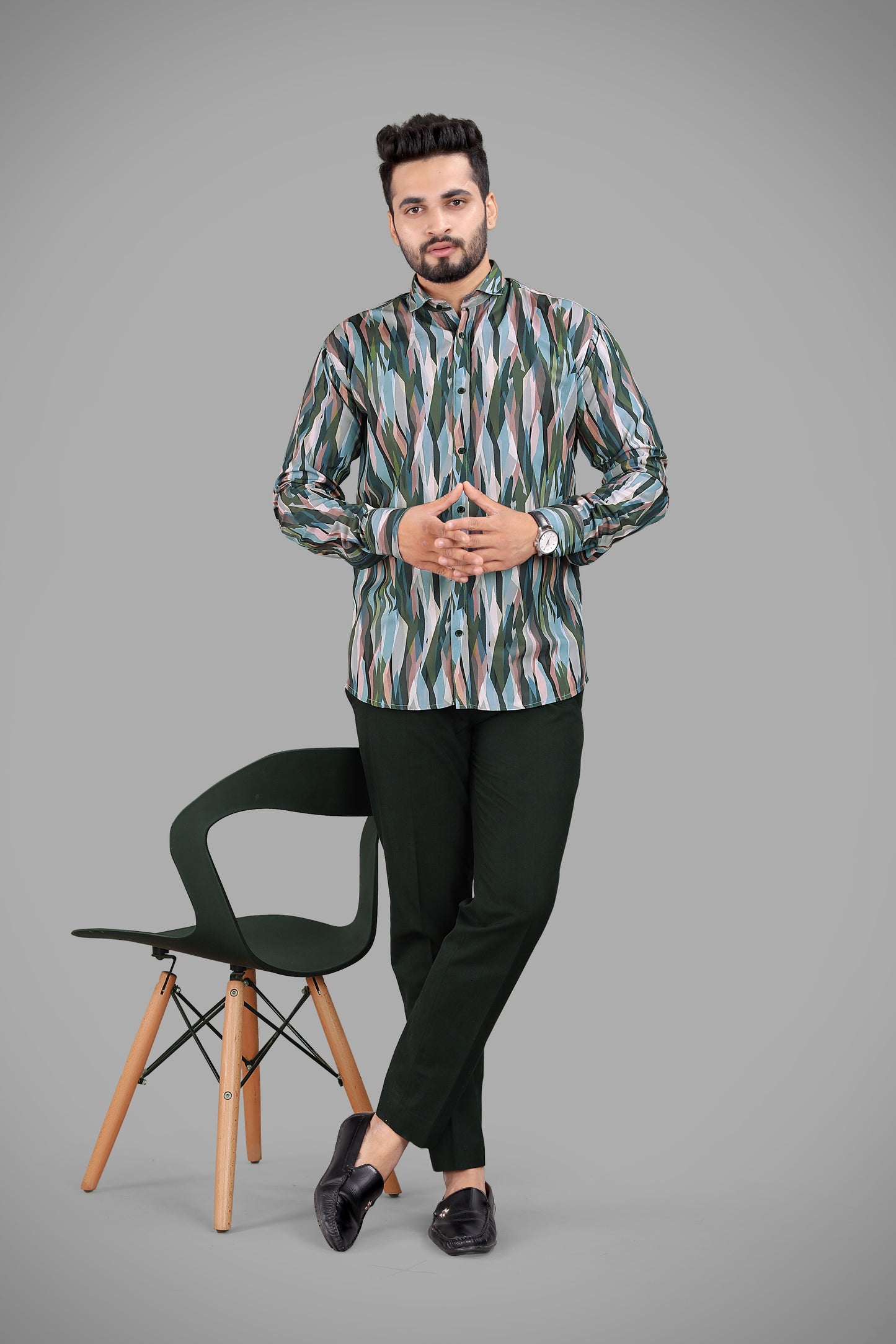 Multi Colour Cotton Blend Digital Printed Casual Shirt