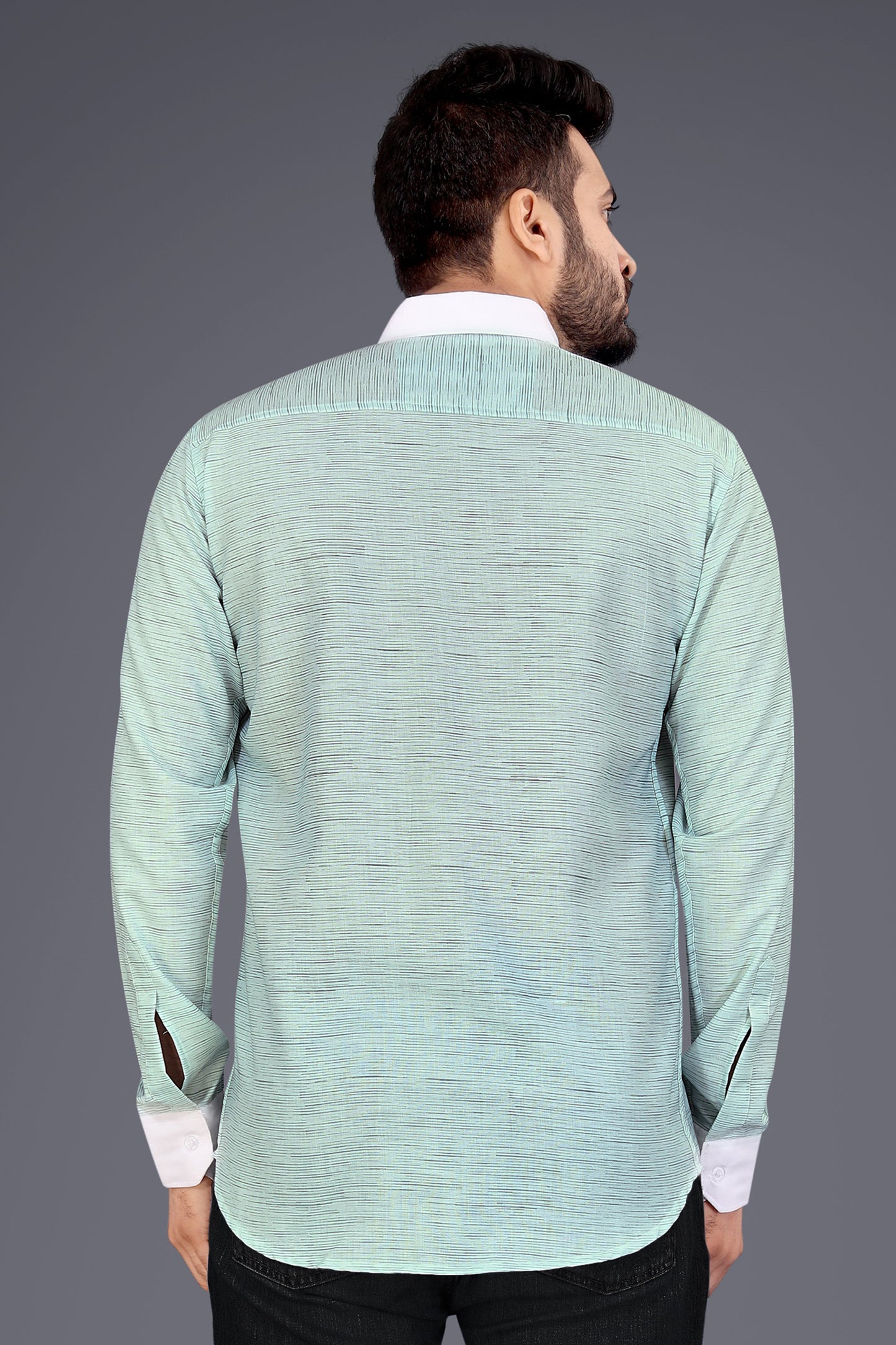 Light Green Cotton Blend Texture Print Causal Shirt