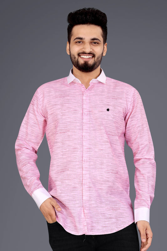 Light Pink Cotton Blend Texture Print Causal Shirt