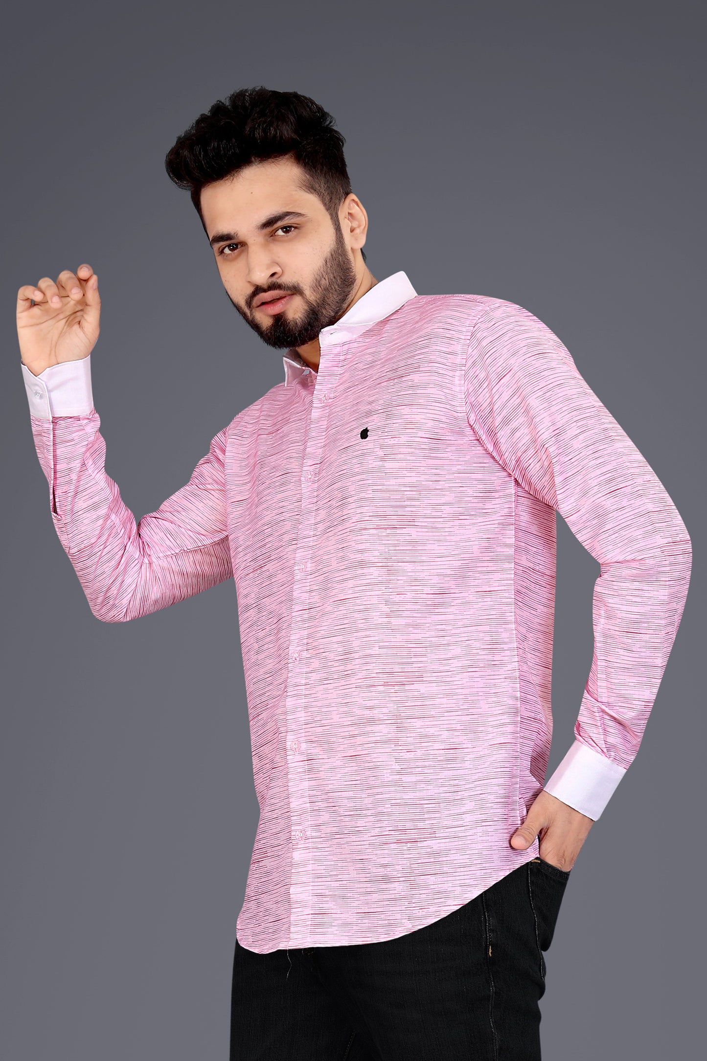 Light Pink Cotton Blend Texture Print Causal Shirt