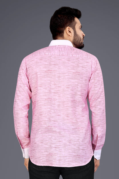 Light Pink Cotton Blend Texture Print Causal Shirt