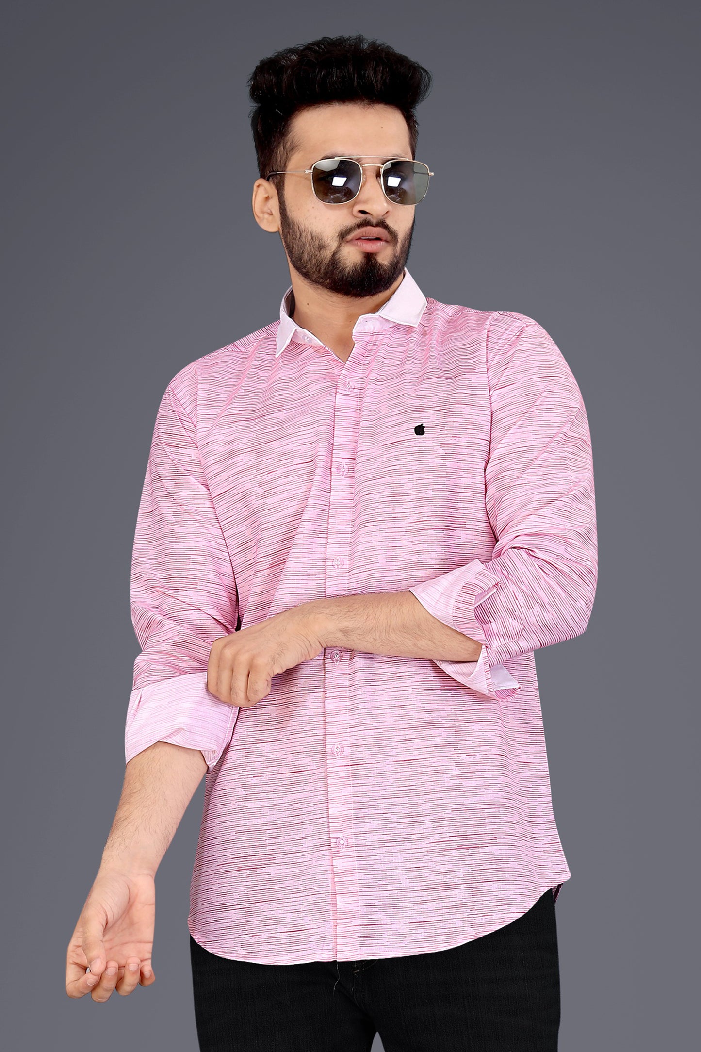 Light Pink Cotton Blend Texture Print Causal Shirt