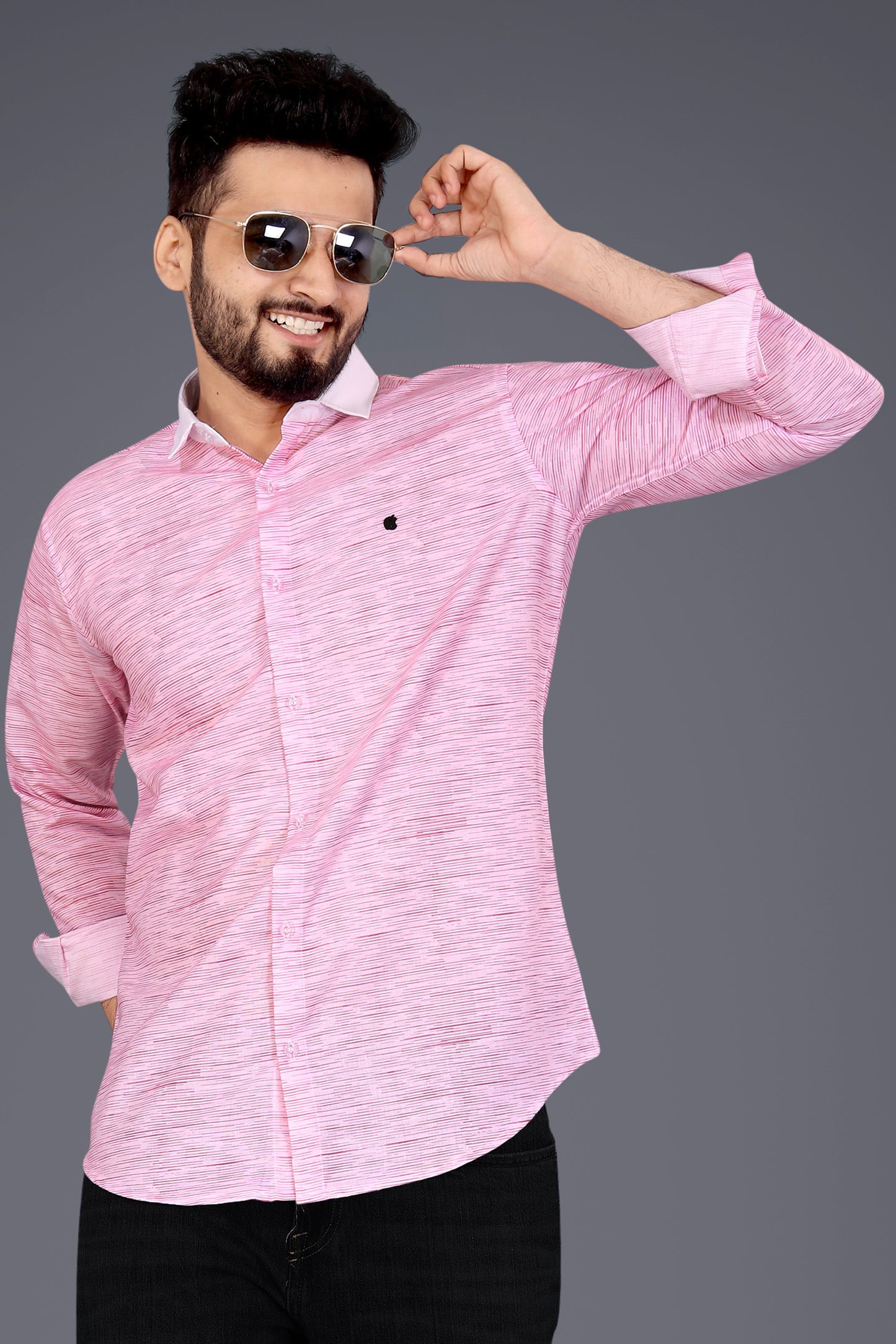 Light Pink Cotton Blend Texture Print Causal Shirt