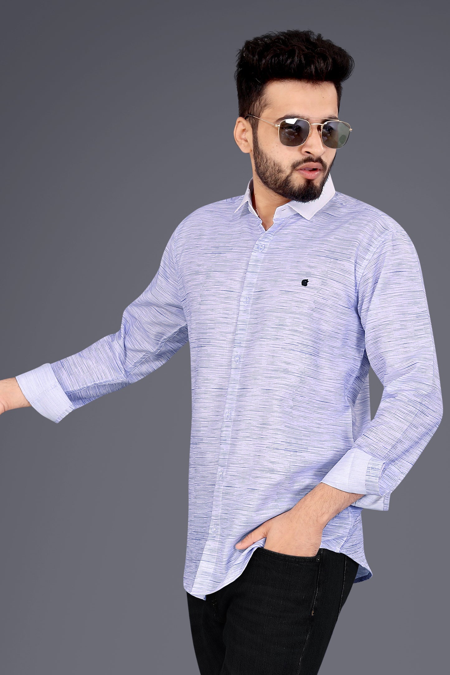 Light Purple Cotton Blend Texture Print Causal Shirt