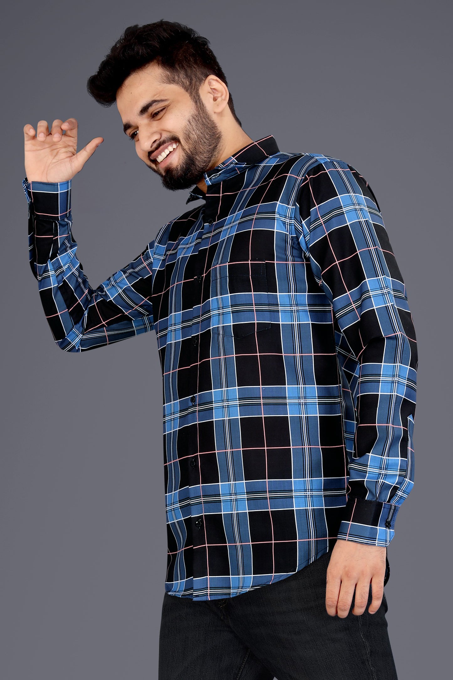 Blue Cotton Blend Checks Casual Shirt