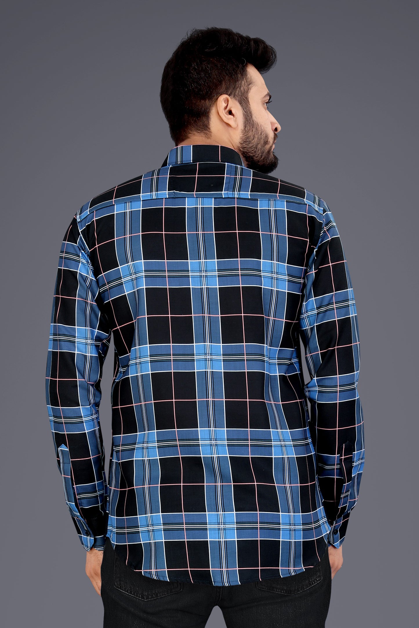 Blue Cotton Blend Checks Casual Shirt