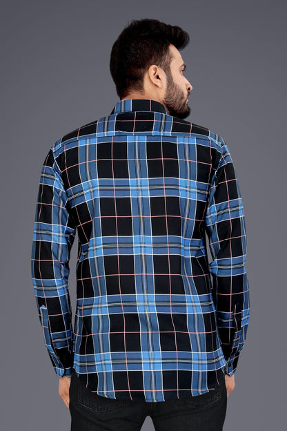 Blue Cotton Blend Checks Casual Shirt