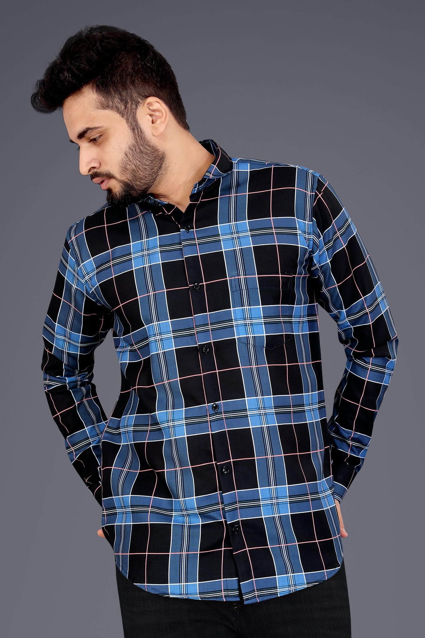 Blue Cotton Blend Checks Casual Shirt