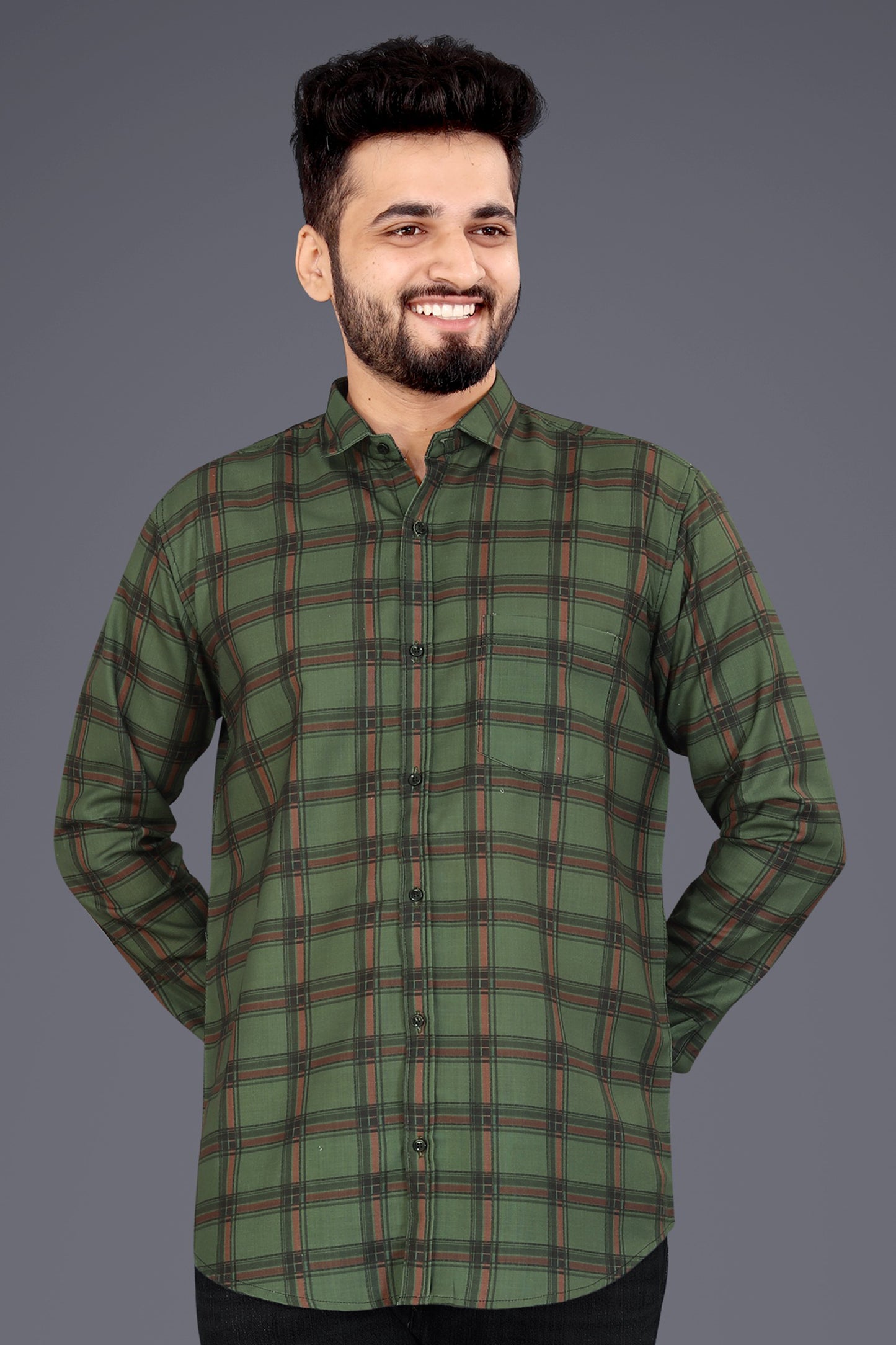 Mehendi Green Cotton Blend Checks Casual Shirt