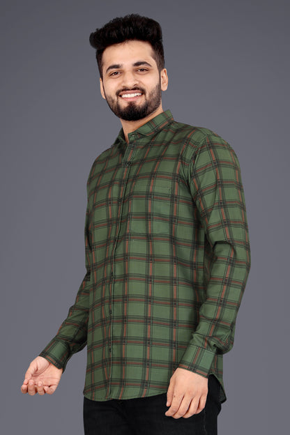 Mehendi Green Cotton Blend Checks Casual Shirt