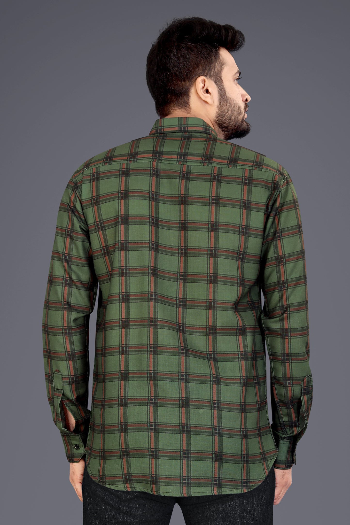 Mehendi Green Cotton Blend Checks Casual Shirt